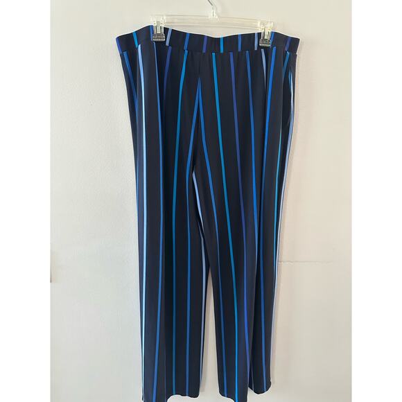 Susan Graver Pants Women's XL Black Blue Striped Liquid Knit Wide Leg Stretch - Picture 5 of 6